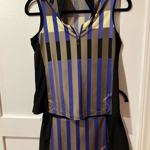 Jamie Sandock Sleeveless Shirt Skirt Set Golf XS Stripes Gray Green Purple Black
